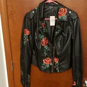 Torrid Rose Embroidered Moto Jacket